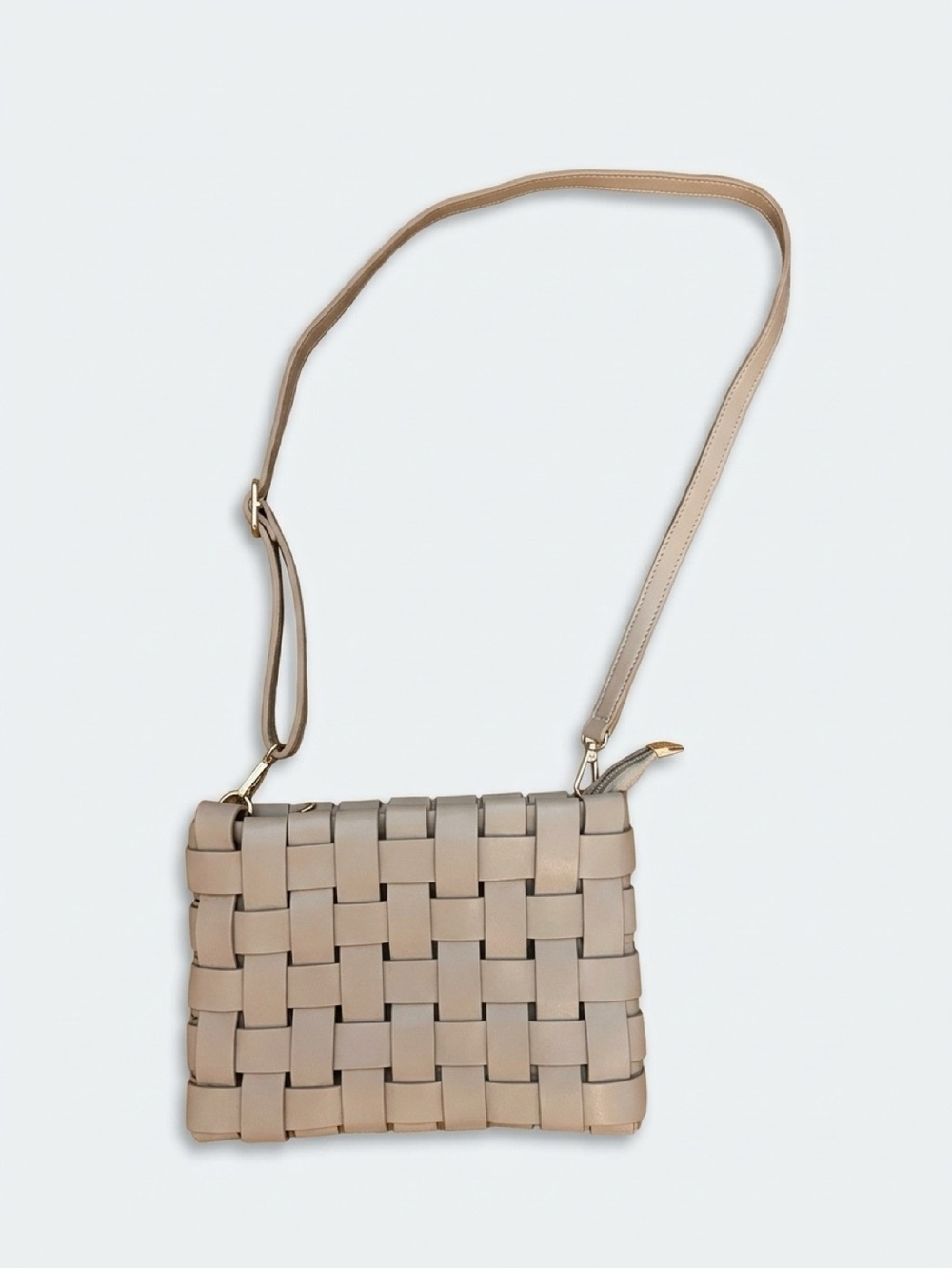 Anthropologie Lindy Woven Crossbody Bag Taupe Vegan Leather Basket Weave